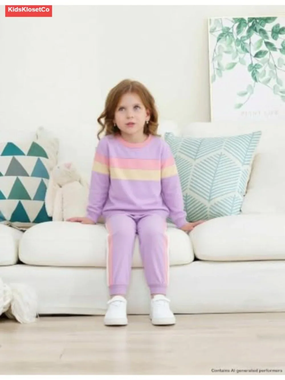 Girls 2 Piece Outfit Long Sleeve Sweatshirt & Jogger Pants Rainbow Stripe